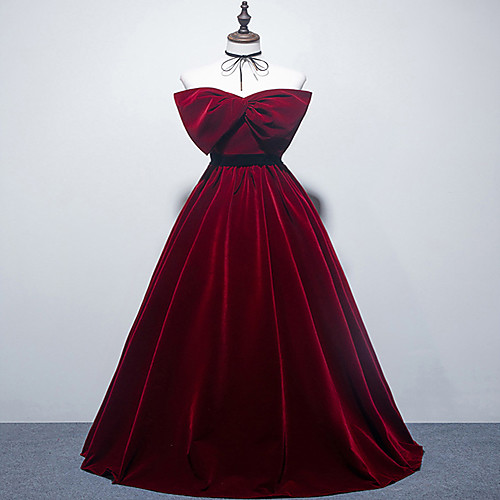 

Ball Gown Elegant Vintage Engagement Formal Evening Dress Strapless Sleeveless Floor Length Velvet with Bow(s) 2021