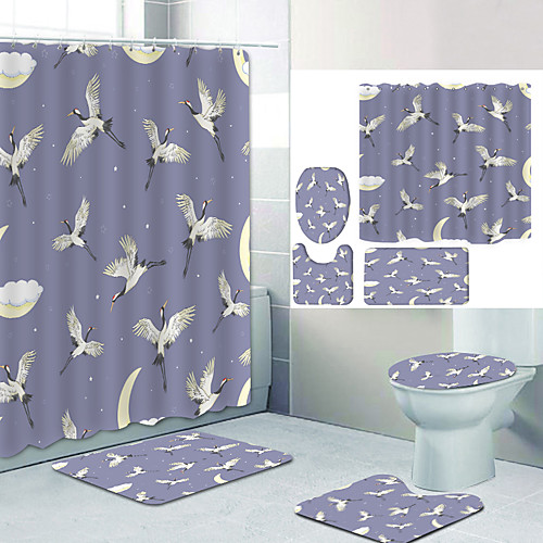 

Return of Migratory Birds Digital Printing Four-piece Set Shower Curtains and Hooks Modern Polyester Machine Made Waterproof Bathroom