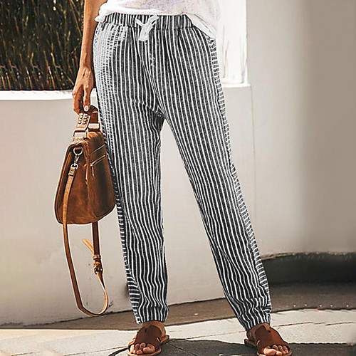 

Women's Basic Casual / Sporty Comfort Going out Weekend Chinos Pants Stripe Full Length Elastic Drawstring Design Print Black Blue Red Khaki Green