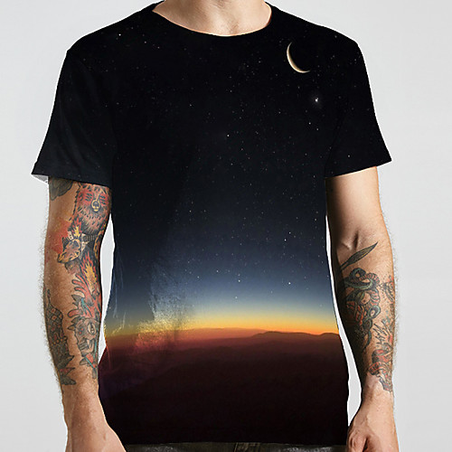 

Men's Unisex Tee T shirt Shirt 3D Print Galaxy Graphic Prints Plus Size Print Short Sleeve Casual Tops Basic Designer Big and Tall Round Neck Black / Summer