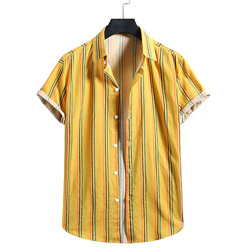 

Men's Shirt Other Prints Striped Print Short Sleeve Casual Tops Hawaiian Button Down Collar Yellow Gray White