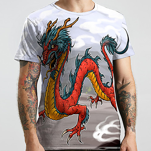 

Men's Unisex Tee T shirt Shirt 3D Print Dragon Graphic Prints Animal Plus Size Print Short Sleeve Casual Tops Basic Designer Big and Tall Round Neck White / Summer