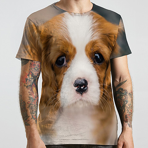 

Men's Unisex Tee T shirt 3D Print Dog Graphic Prints Animal Plus Size Print Short Sleeve Casual Tops Basic Designer Big and Tall Brown