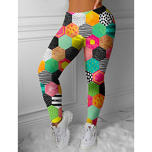 

Women's Colorful Fashion Comfort Skinny Leisure Sports Weekend Leggings Pants Patchwork Geometric Pattern Ankle-Length Sporty Elastic Waist Print Green