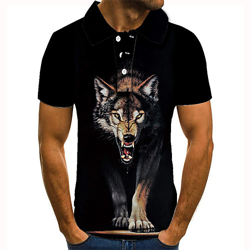

Men's Golf Shirt Tennis Shirt 3D Print Wolf Animal Button-Down Short Sleeve Street Tops Casual Fashion Cool Black / Sports