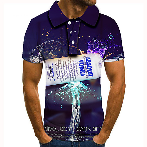 

Men's Golf Shirt 3D Print Graphic Prints Beer Letter Button-Down Short Sleeve Street Tops Casual Fashion Cool Navy Blue / Sports
