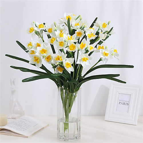 

High-grade Simulation Multi Head Daffodil Bouquet Daffodil Green Plant Decoration 60cm
