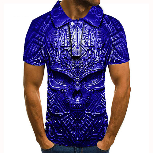 

Men's Golf Shirt Tennis Shirt 3D Print Graphic Prints Skull Button-Down Short Sleeve Street Tops Casual Fashion Cool Blue / Sports