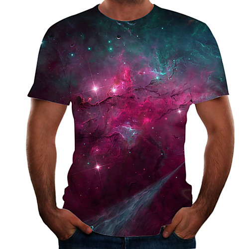 

Men's T shirt 3D Print 3D Rivet Mesh Short Sleeve Casual Tops Red Yellow Blushing Pink