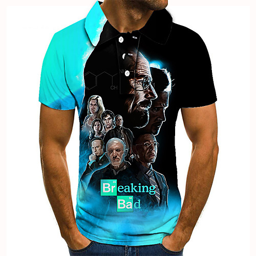 

Men's Golf Shirt 3D Print Graphic Prints Human Button-Down Short Sleeve Street Tops Casual Fashion Cool Blue / Sports