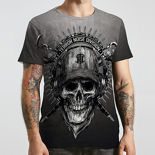 

Men's Unisex Tee T shirt 3D Print Graphic Prints Skull Plus Size Print Short Sleeve Casual Tops Fashion Designer Big and Tall Gray