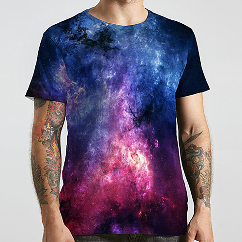 

Men's Unisex Tee T shirt 3D Print Galaxy Graphic Prints Plus Size Print Short Sleeve Casual Tops Basic Designer Big and Tall Blue