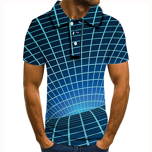 

Men's Golf Shirt Tennis Shirt 3D Print 3D Graphic Prints Button-Down Short Sleeve Street Tops Casual Fashion Cool Blue / Sports