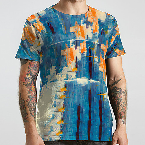

Men's Unisex Tee T shirt 3D Print Graphic Prints Graffiti Plus Size Print Short Sleeve Casual Tops Basic Designer Big and Tall Blue