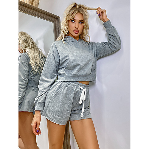 

Women's Basic Streetwear Plain Vacation Casual / Daily Two Piece Set Sweatshirt Tracksuit Loungewear Biker Shorts Drawstring Tops