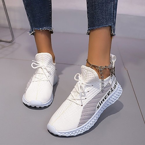 

Women's Trainers Athletic Shoes Flyknit Shoes Flat Heel Closed Toe Mesh Elastic Fabric Solid Colored Braided White Red Black