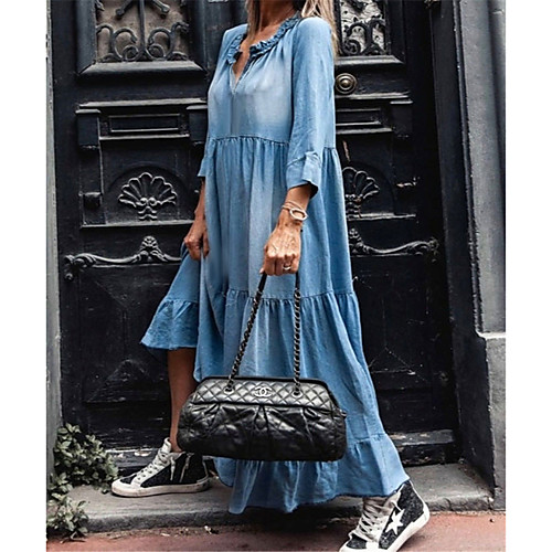 

factory direct sales 2021 new washed denim dress with long sleeves