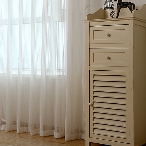 

Two Panel Modern Minimalist Style Vertical Striped Jacquard Window Screen Living Room Bedroom Dining Room Translucent Tulle