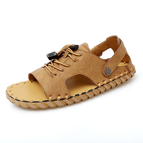 

Men's Sandals Crochet Leather Shoes Flat Sandals Sporty Casual Beach Daily Outdoor Water Shoes Walking Shoes Nappa Leather Cowhide Breathable Handmade Non-slipping Booties / Ankle Boots Black Khaki