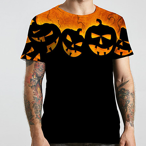 

Men's Unisex Tee T shirt Shirt 3D Print Halloween Graphic Prints Pumpkin Plus Size Print Short Sleeve Casual Tops Basic Designer Big and Tall Round Neck Black / Summer