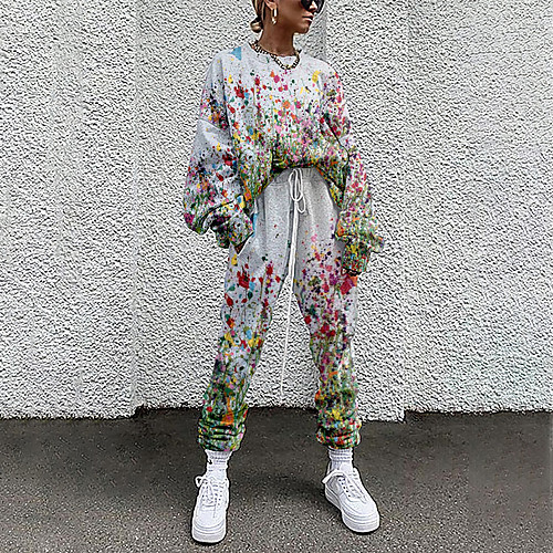 

Women's Basic Streetwear Floral Vacation Casual / Daily Two Piece Set Tracksuit T shirt Pant Loungewear Jogger Pants Drawstring Print Tops