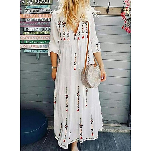 

Women's Shift Dress Maxi long Dress 3/4 Length Sleeve Pattern Flower Print Spring Summer V Neck Casual Holiday Going out 2021 S M L XL XXL XXXL