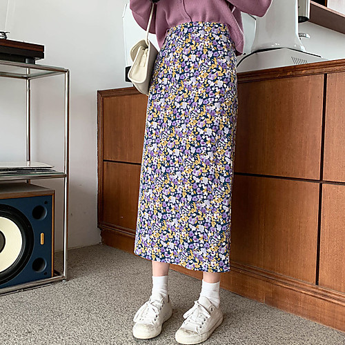 

Women's Vacation Going out Elegant Streetwear Skirts Floral / Botanical Print Purple Blushing Pink
