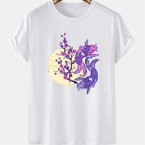 

Men's Unisex Tee T shirt Hot Stamping Floral Moon Plus Size Short Sleeve Casual Tops 100% Cotton Basic Designer Big and Tall White Black Gray