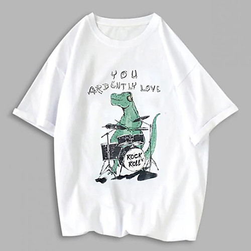 

Men's Unisex Tee T shirt Hot Stamping Graphic Prints Dinosaur Plus Size Print Short Sleeve Casual Tops 100% Cotton Basic Designer Big and Tall White