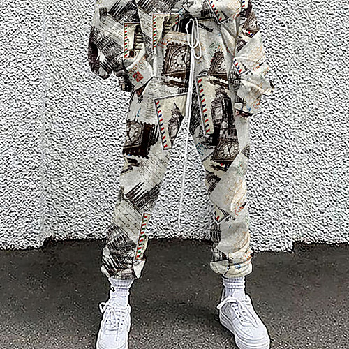 

Women's Fashion Casual / Sporty Comfort Going out Weekend Active Pants Graphic Prints Graffiti Full Length Pocket Elastic Drawstring Design Print Black Yellow Wine Khaki Beige