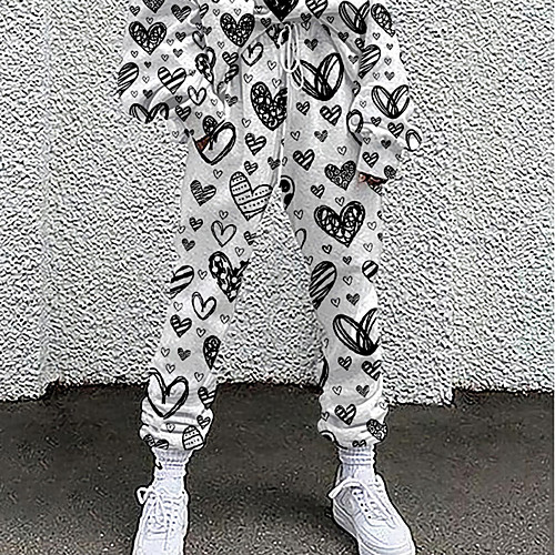 

Women's Fashion Casual / Sporty Comfort Going out Weekend Sweatpants Pants Graphic Heart Full Length Pocket Print Black