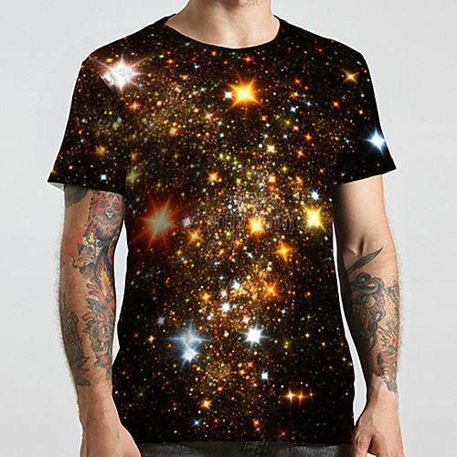 

Men's Unisex Tee T shirt 3D Print Galaxy Graphic Prints Plus Size Print Short Sleeve Casual Tops Basic Designer Big and Tall Black