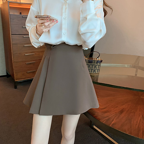 

Women's Office / Career Ceremony Basic Streetwear Skirts Solid Colored Pleated Black Brown