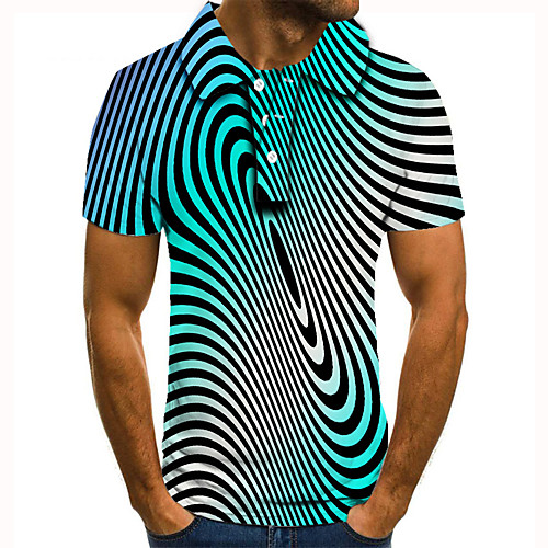 

Men's Golf Shirt Tennis Shirt 3D Print Optical Illusion Graphic Prints Button-Down Short Sleeve Street Tops Casual Fashion Cool Blue / Sports