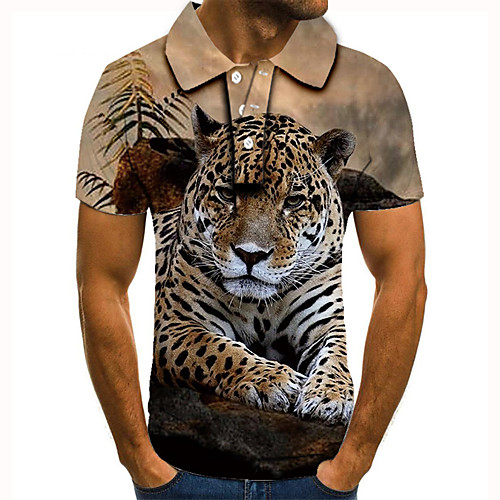 

Men's Golf Shirt Tennis Shirt 3D Print Tiger Animal Button-Down Short Sleeve Street Tops Casual Fashion Cool Brown / Sports