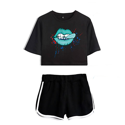 

Women's Basic Streetwear Print Vacation Casual / Daily Two Piece Set Crop Top Tracksuit T shirt Loungewear Shorts Print Tops