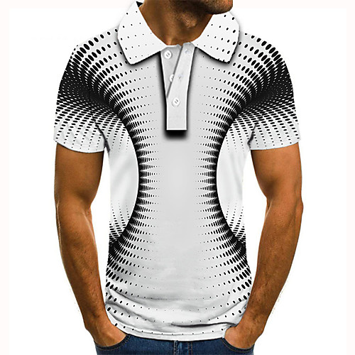 

Men's Golf Shirt Tennis Shirt 3D Print Optical Illusion Geometry Button-Down Short Sleeve Street Tops Casual Fashion Cool White / Sports