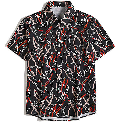 

Men's Shirt 3D Print Graphic Prints Geometry Chains Print Button-Down Print Short Sleeve Street Tops Casual Hawaiian Black