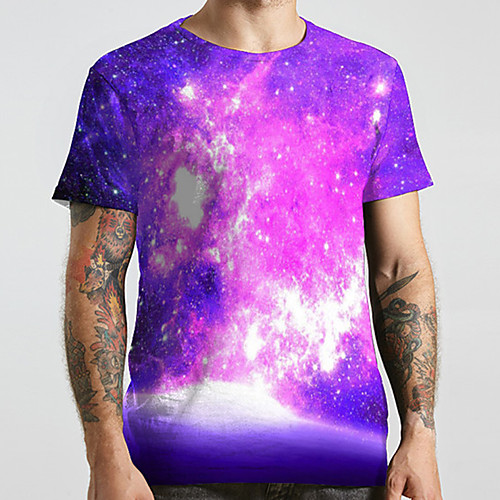 

Men's Unisex Tee T shirt 3D Print Galaxy Graphic Prints Plus Size Print Short Sleeve Casual Tops Basic Designer Big and Tall Purple