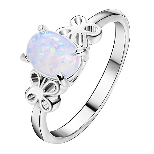 

ddlbiz clearance new exquisite women's silver ring oval cut fire opal diamond band rings (6#)