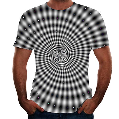 

Men's T shirt 3D Print 3D Rivet Mesh Short Sleeve Casual Tops White Black Rainbow