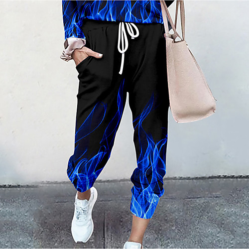 

Women's Basic Soft Comfort Daily Home Jogger Pants Solid Colored Flame Full Length Elastic Drawstring Design Print Blue Purple Red Yellow Green