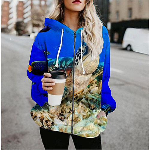 

Women's Jacket Daily Fall Spring Regular Coat Regular Fit Casual Jacket Long Sleeve Print Print Blue / Holiday