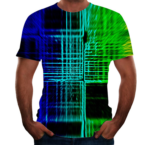 

Men's T shirt 3D Print 3D Rivet Mesh Short Sleeve Casual Tops Blue Purple Green
