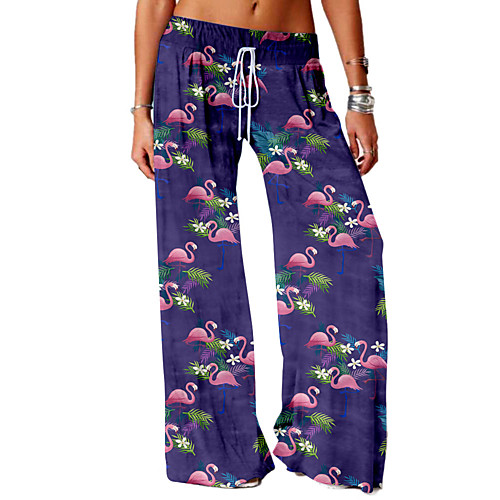 

Women's Basic Soft Comfort Loose Daily Home Chinos Pants Flamingo Leaves Print Full Length Elastic Drawstring Design Print Purple Blushing Pink Black