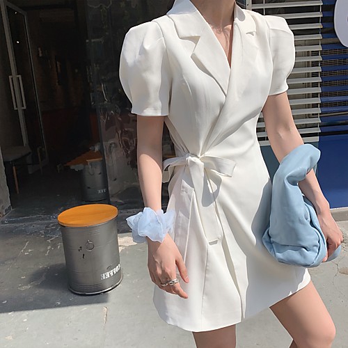 

Two Piece Minimalist Elegant Homecoming Graduation Dress Notch lapel collar Short Sleeve Short / Mini Stretch Fabric with Bow(s) 2021