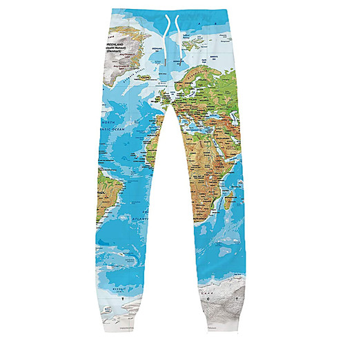 

Men's Casual Athleisure Daily Sports Jogger Pants Sweatpants Pants Map Full Length 3D Print Drawstring Pocket Blue Green