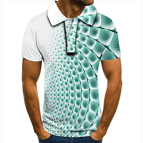 

Men's Golf Shirt 3D Print 3D Graphic Prints Button-Down Short Sleeve Street Tops Casual Fashion Cool Blue / Sports
