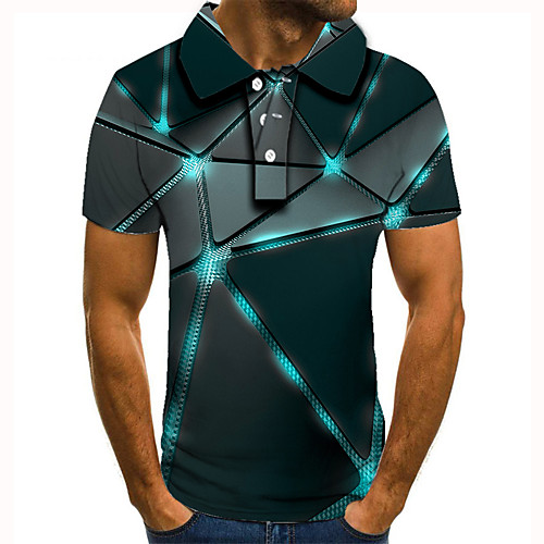 

Men's Golf Shirt Tennis Shirt 3D Print Graphic Prints Geometry Button-Down Short Sleeve Street Tops Casual Fashion Cool Navy Blue / Sports