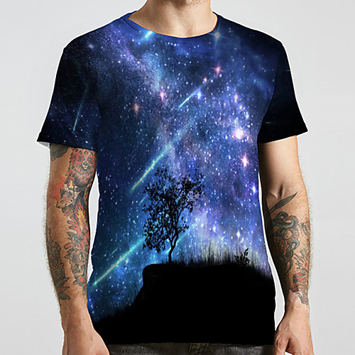 

Men's Unisex Tee T shirt 3D Print Galaxy Graphic Prints Plus Size Print Short Sleeve Casual Tops Basic Designer Big and Tall Blue